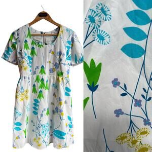 1950's Vintage White Retro Floral Sun Day Dress Handmade Rockabilly Retro Size 8